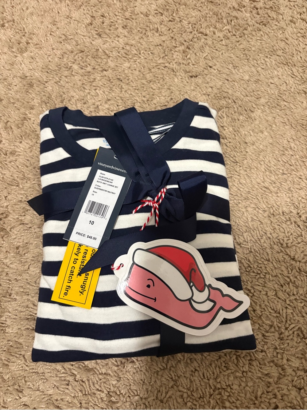 Vineyard Vines Kids Navy & White Striped Pajama Set with Whale Tag